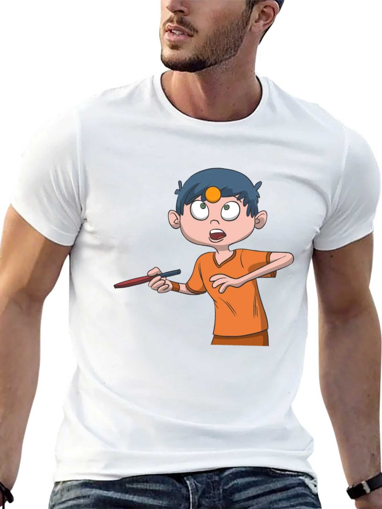 Cartoon Boy Graphic Tee - Black Cotton T-Shirt
