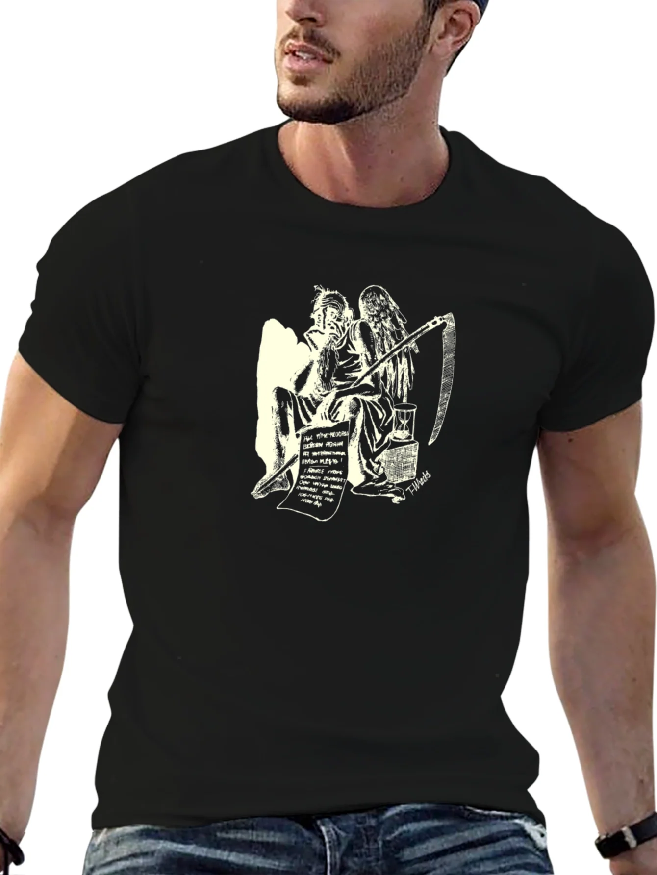 Philosophical Grim Reaper Graphic Tee - Black Cotton T-Shirt