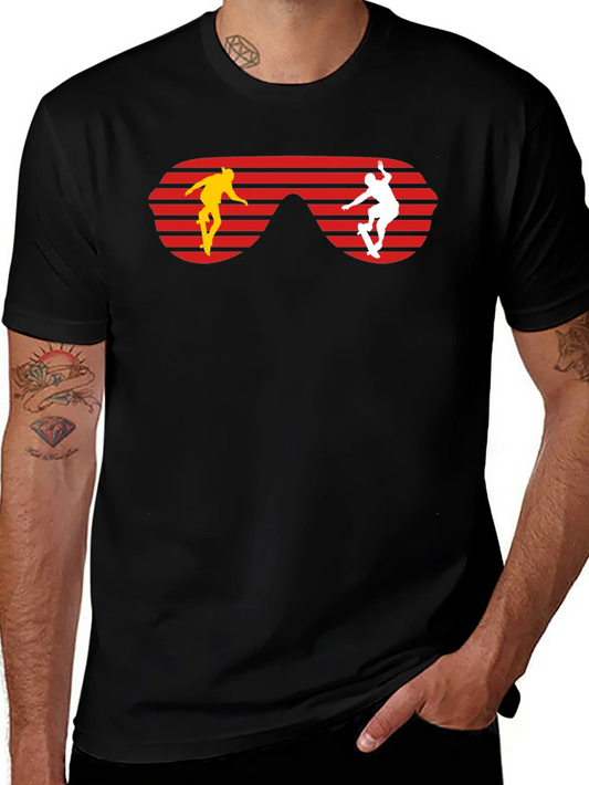 Retro Skateboarder Sunglasses Graphic Tee - Black
