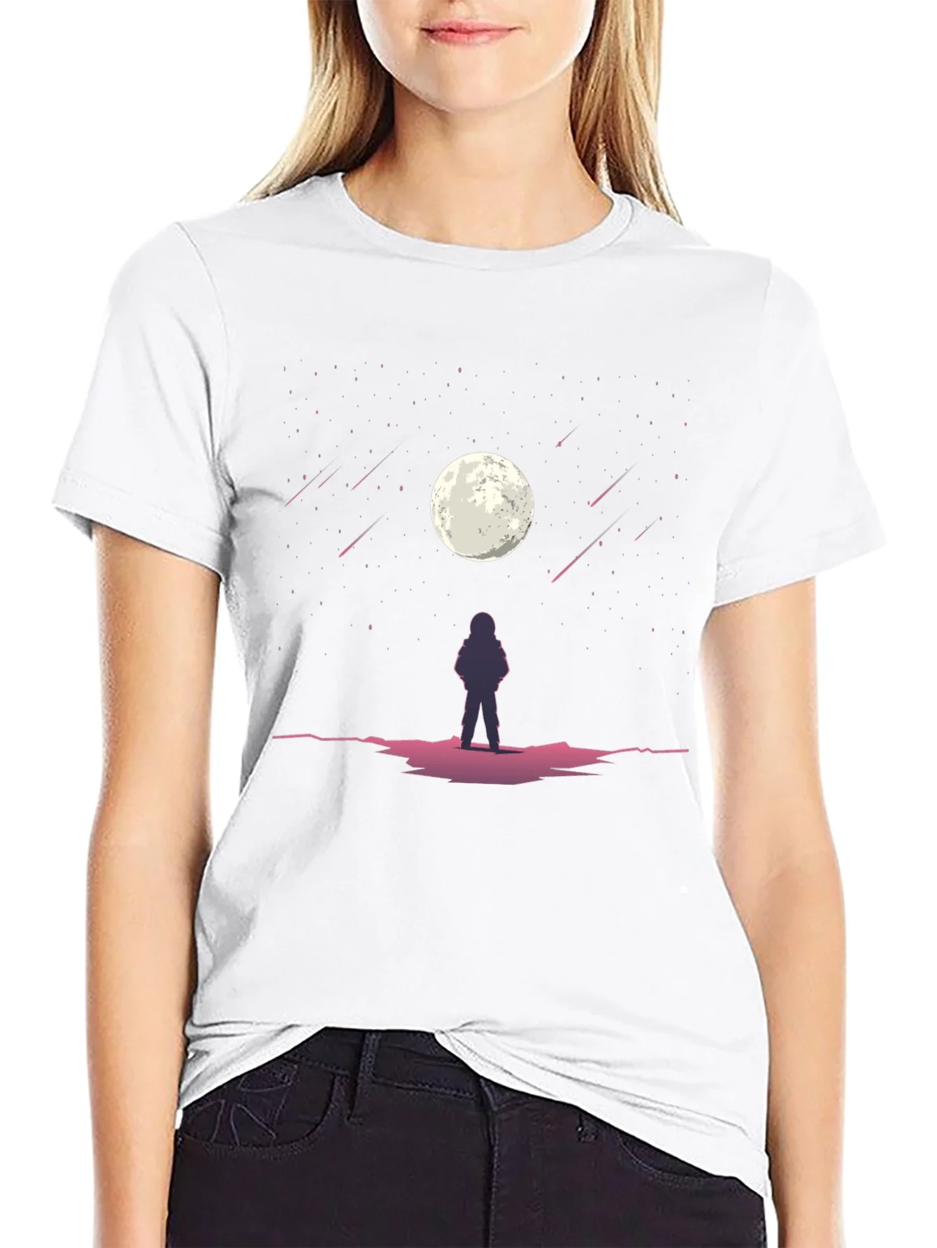Astronaut Moon Gazing Black Graphic Tee