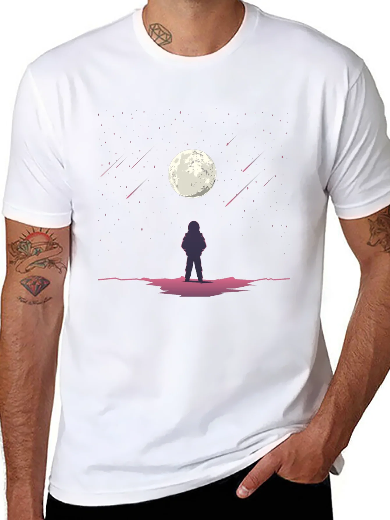 Astronaut Moon Gazing Black Graphic Tee