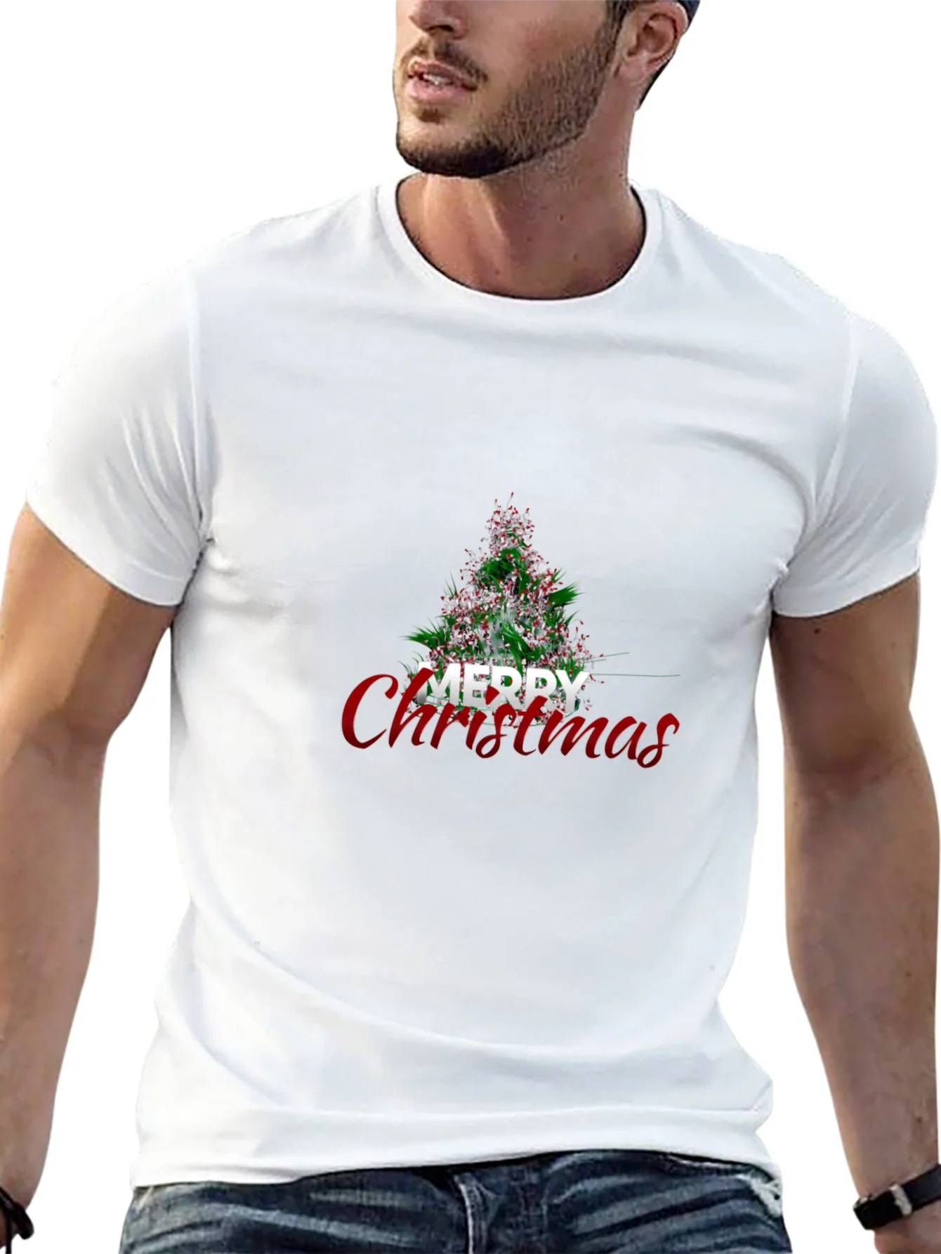 Festive Merry Christmas Tree Graphic Tee - Holiday Apparel