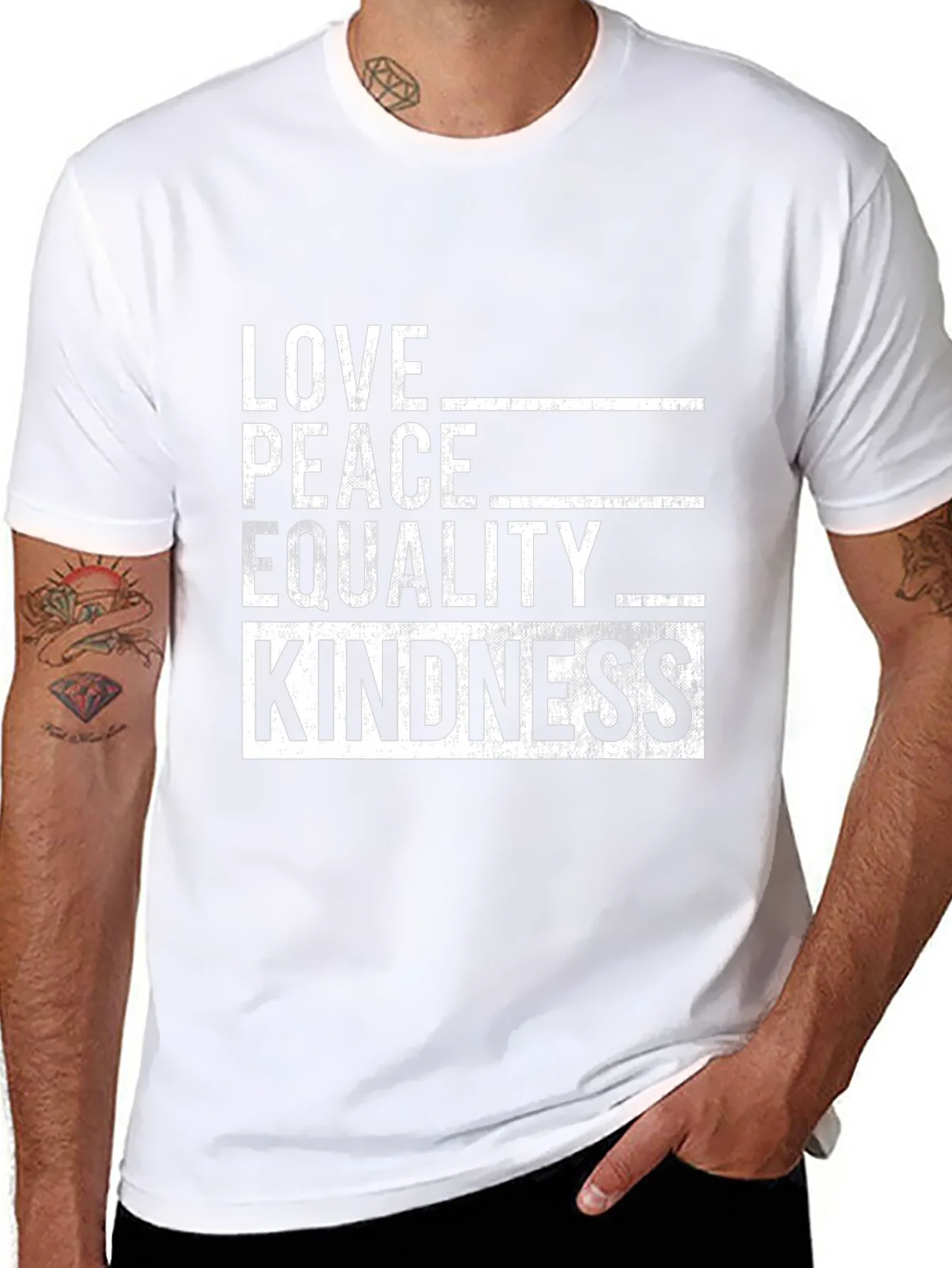 Love Peace Equality Kindness Graphic Tee - Black