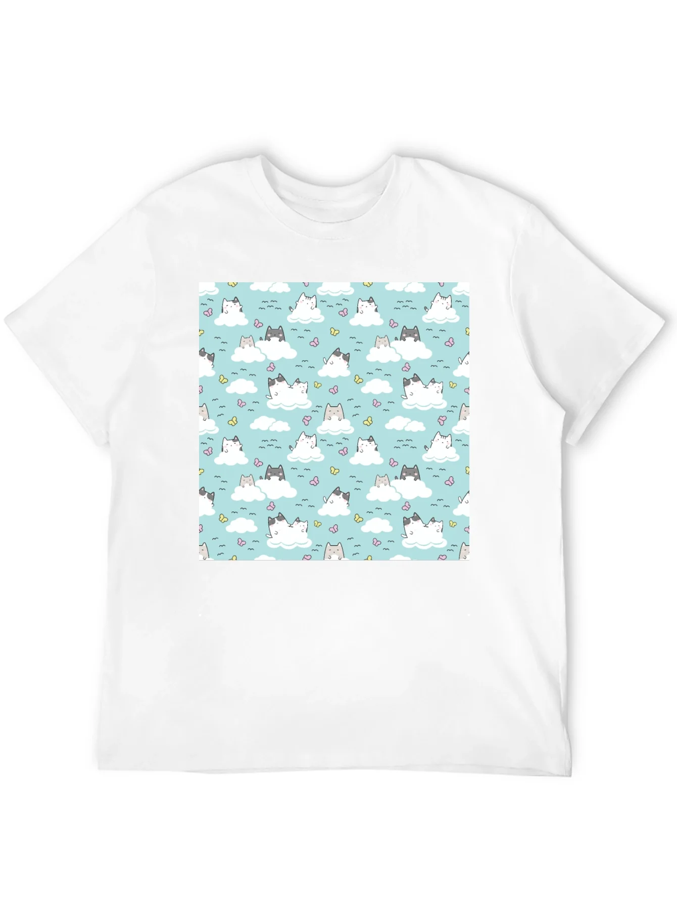 Cute Cats On Cloud Pattern T-Shirt