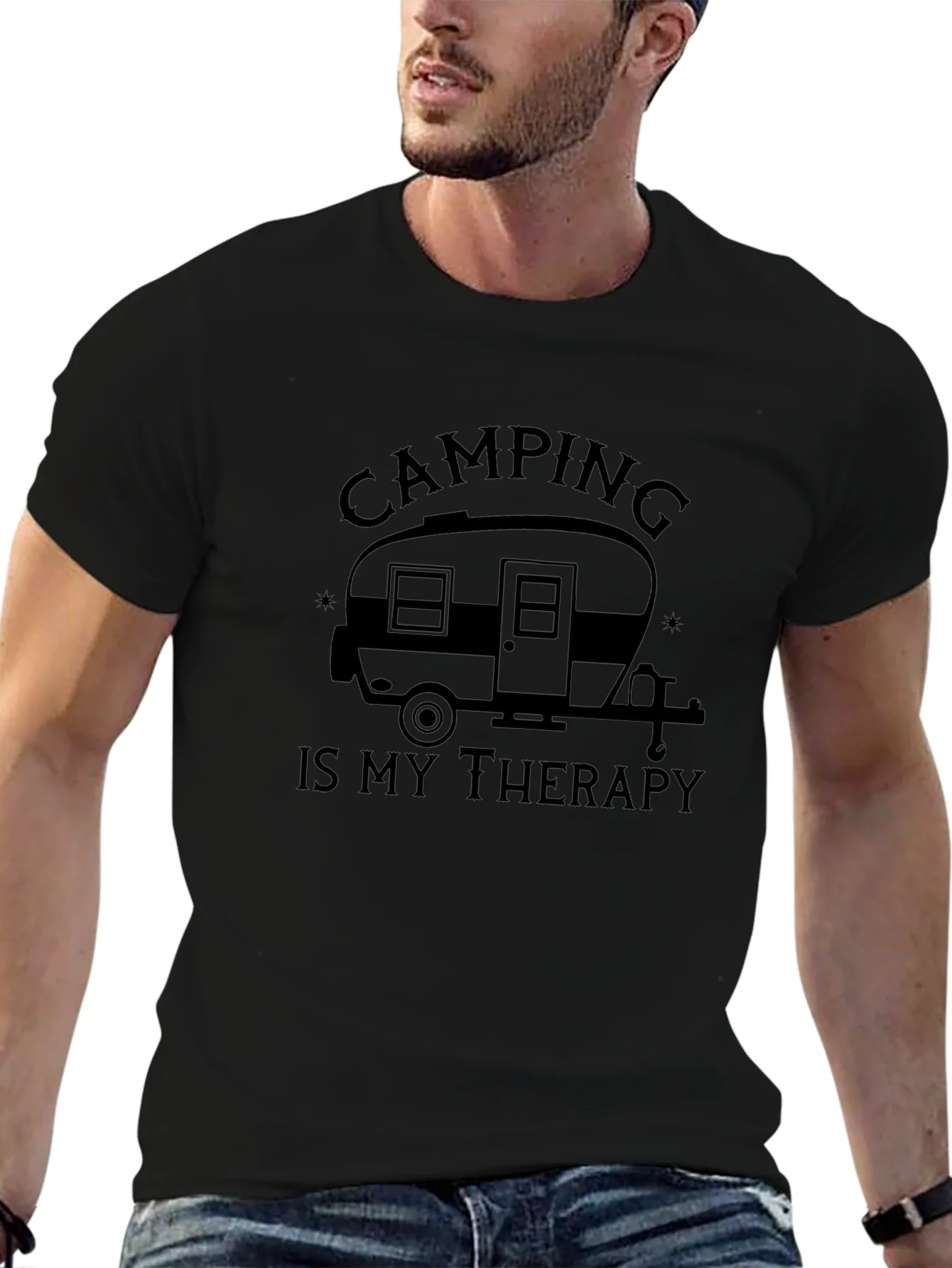 Camping Is My Therapy T-Shirt - Black