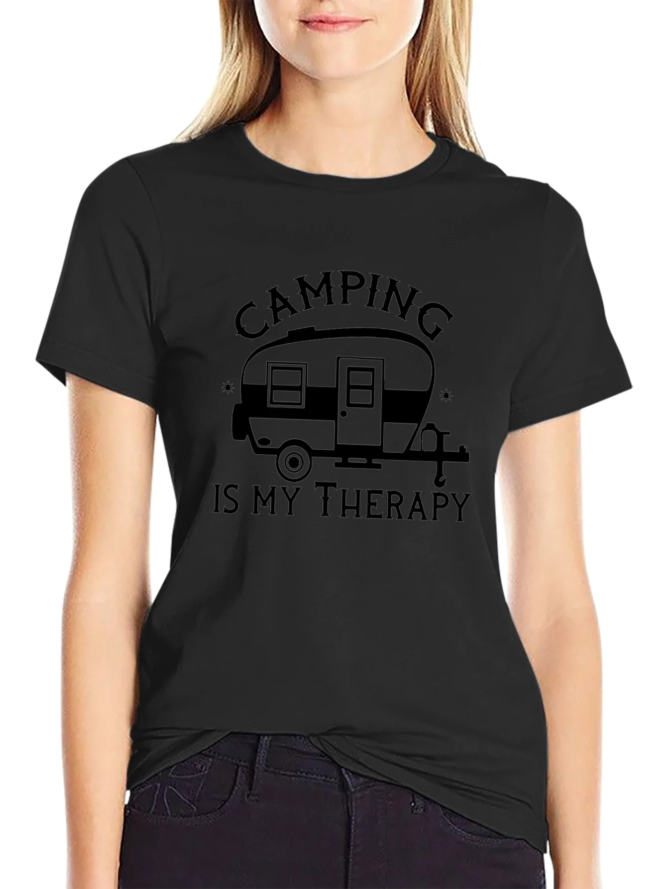 Camping Is My Therapy T-Shirt - Black