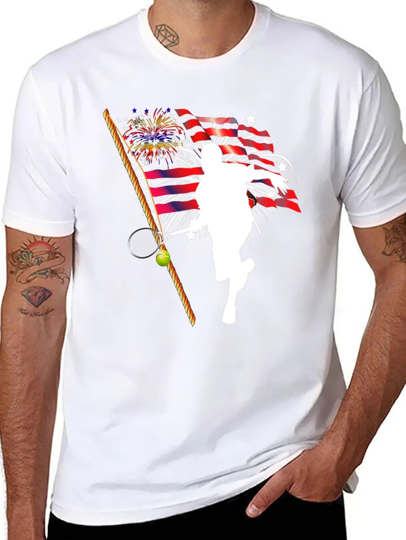Patriotic Tennis Player Graphic T-Shirt
