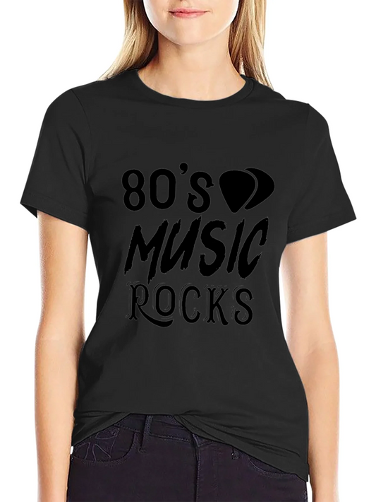 80s Music Rocks Graphic Tee - Classic Black Cotton T-Shirt