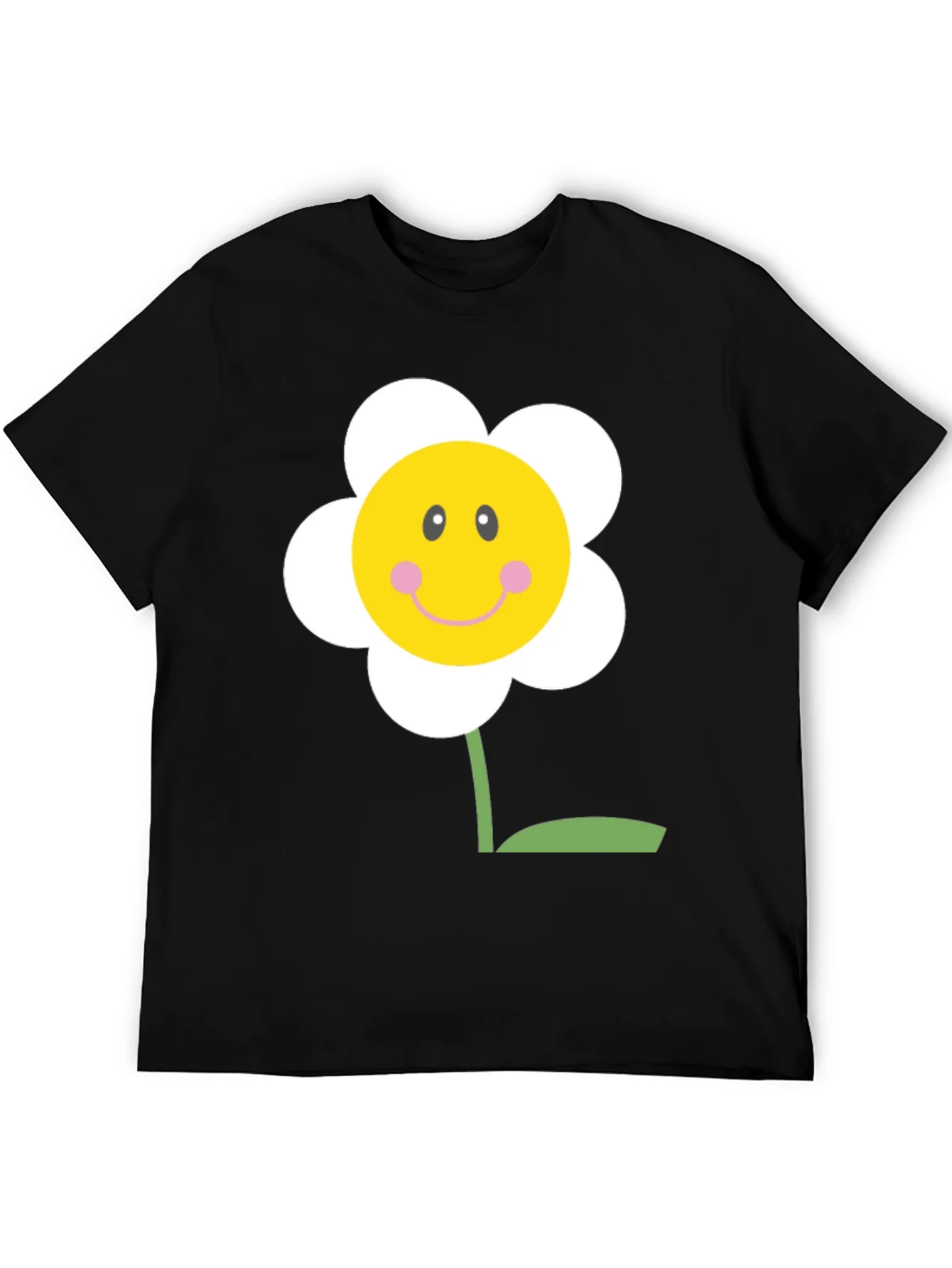 Happy Flower Graphic Tee - Black Cotton Shirt