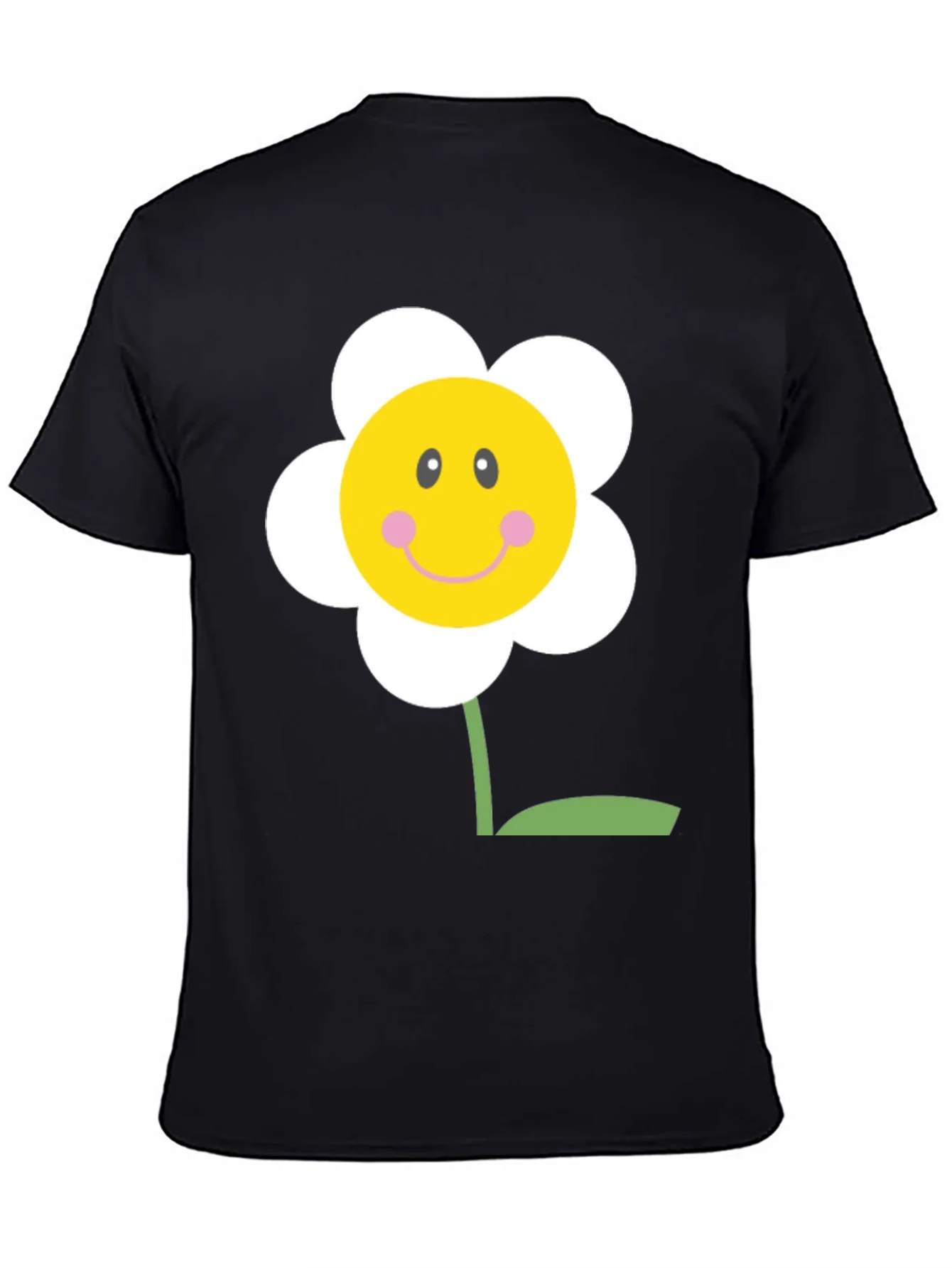 Happy Flower Graphic Tee - Black Cotton Shirt