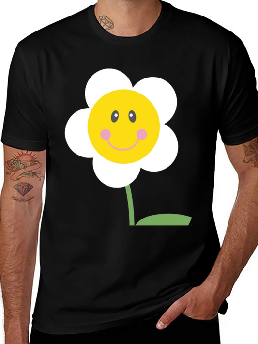 Happy Flower Graphic Tee - Black Cotton Shirt