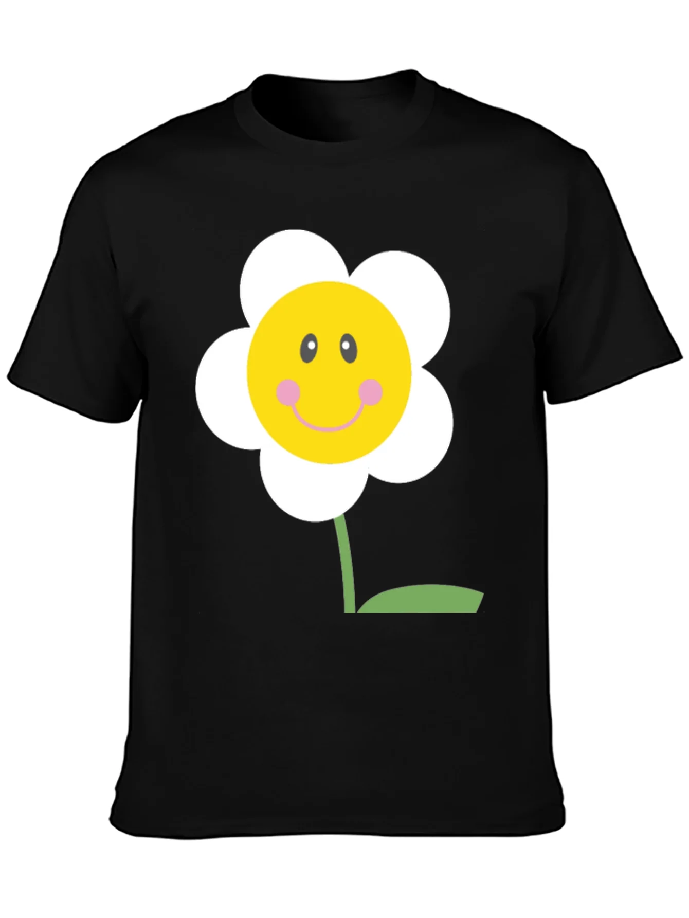 Happy Flower Graphic Tee - Black Cotton Shirt