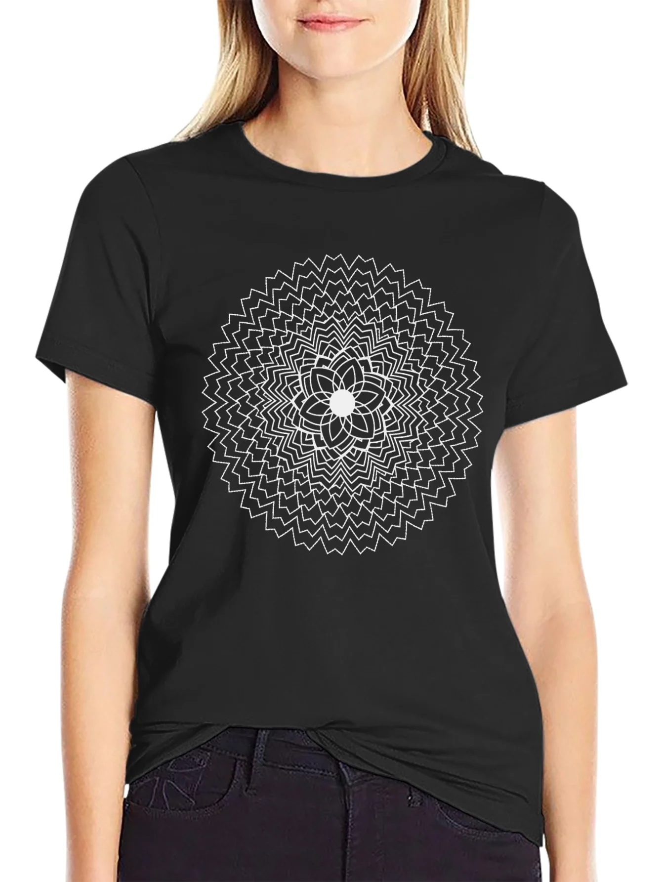Geometric Mandala Graphic T-Shirt - Black