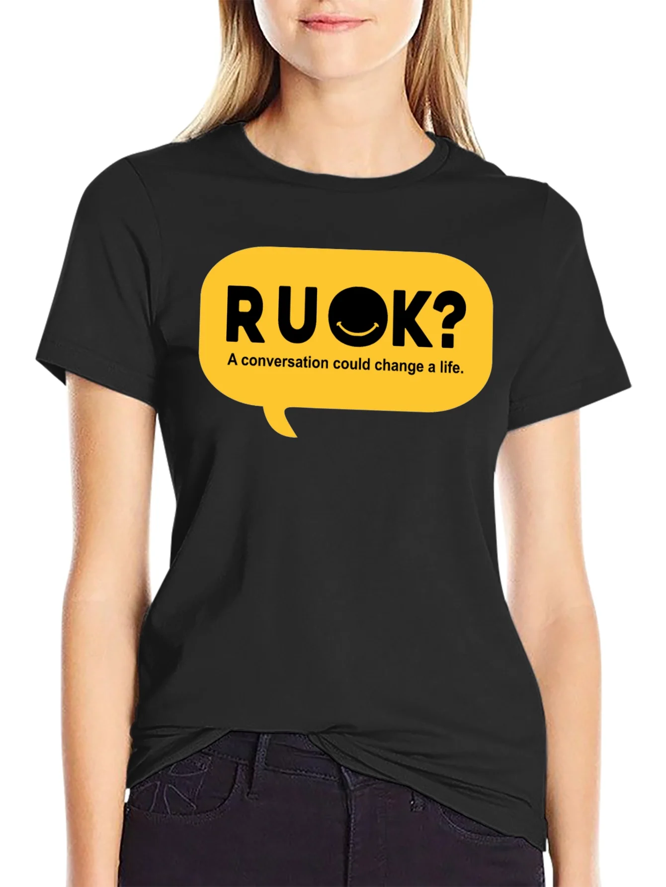 RU OK? Black Graphic T-Shirt - Conversation Starter
