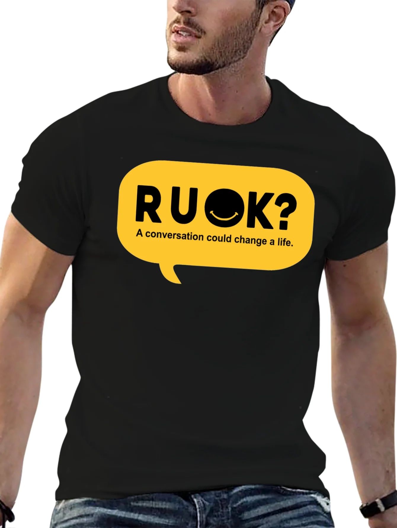 RU OK? Black Graphic T-Shirt - Conversation Starter