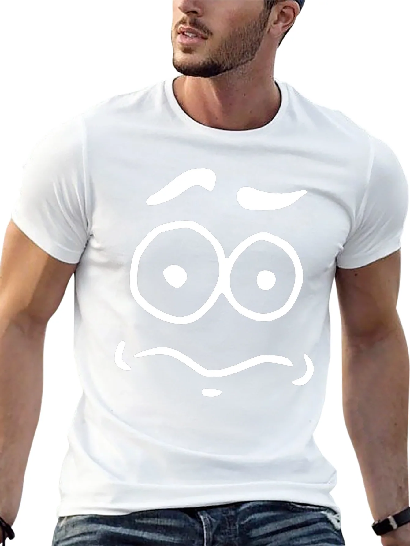 Expressive Cartoon Face Graphic T-Shirt - Black