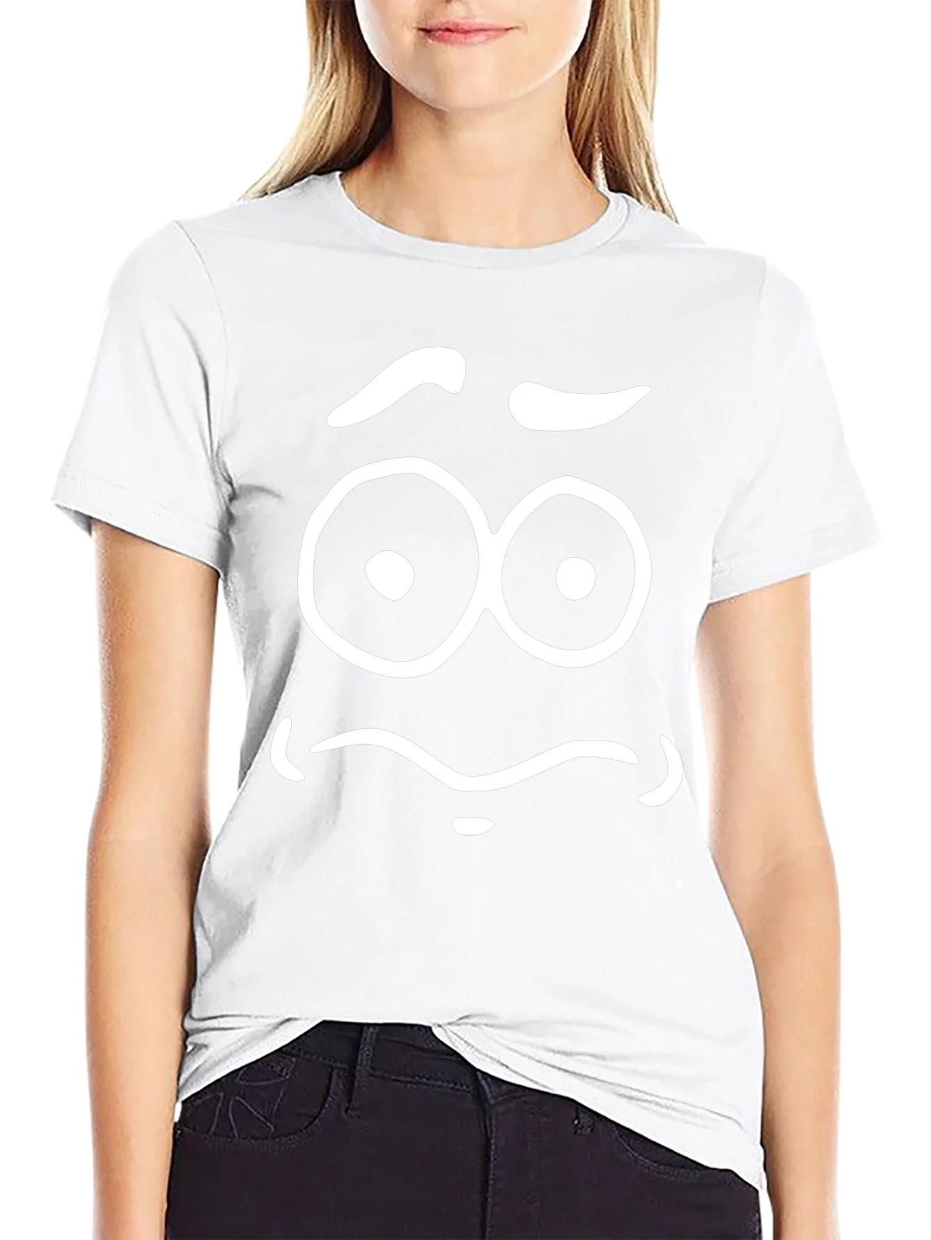 Expressive Cartoon Face Graphic T-Shirt - Black