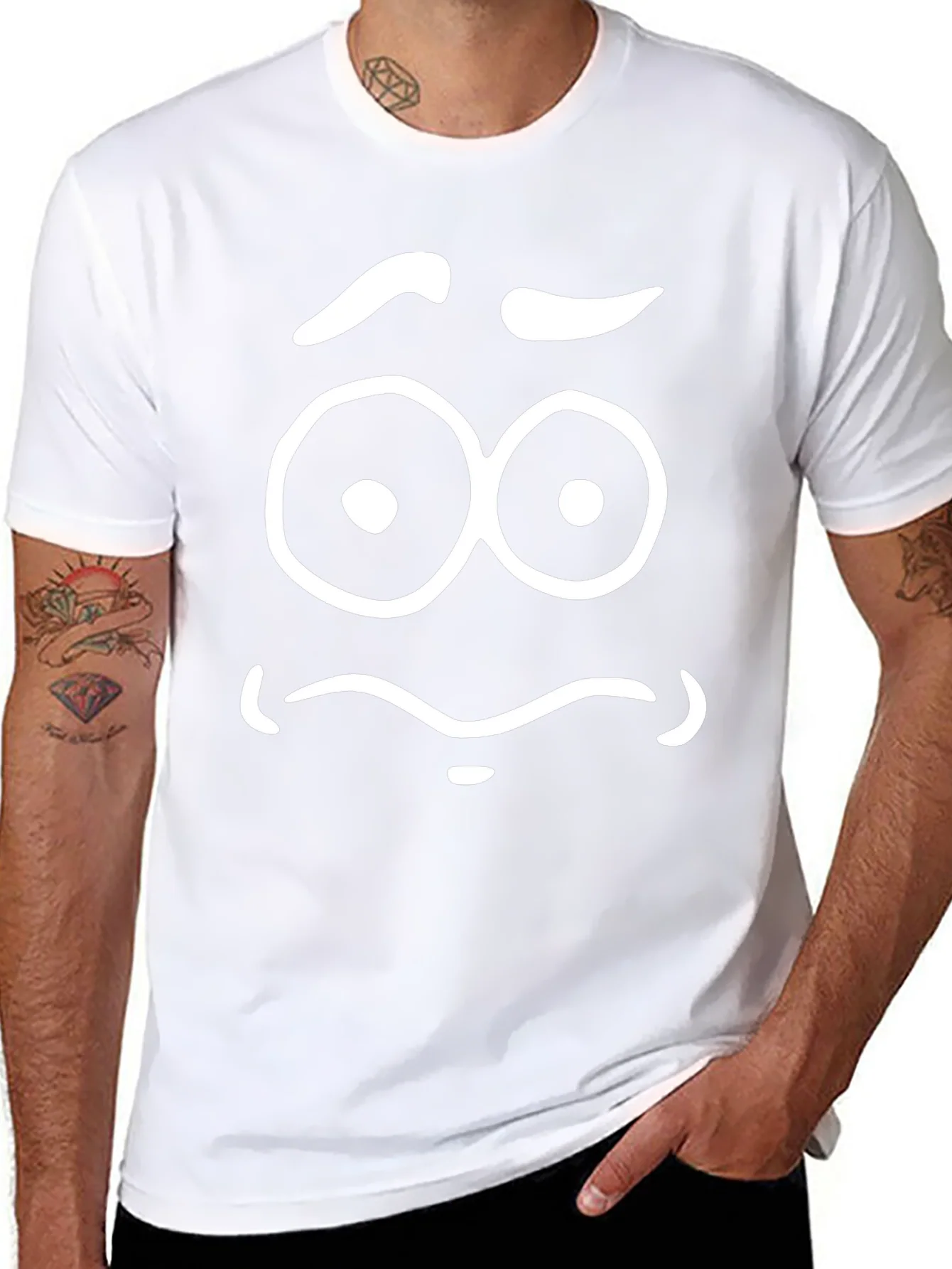 Expressive Cartoon Face Graphic T-Shirt - Black