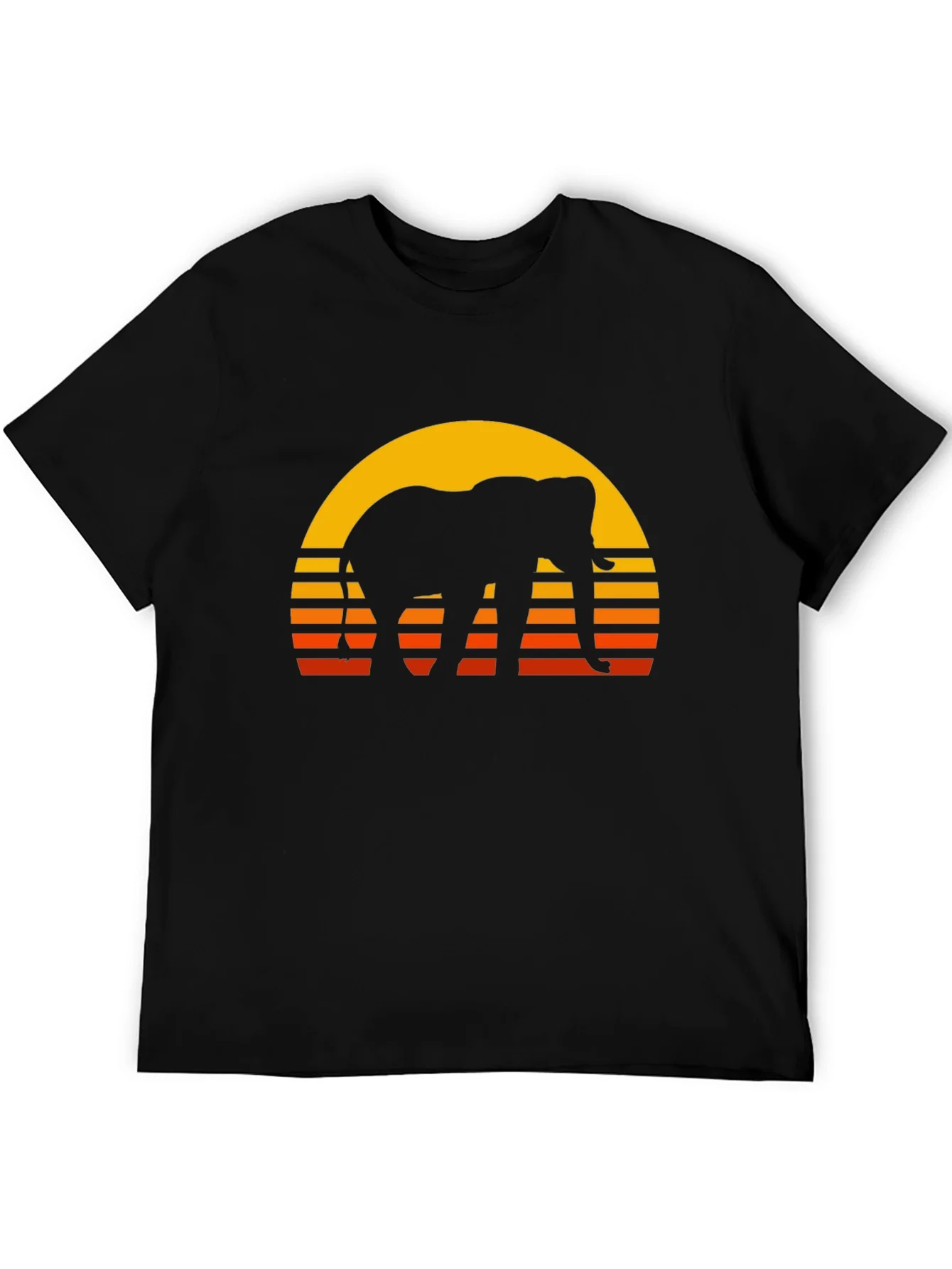 Elephant Sunset T-Shirt - Retro Style Black Tee