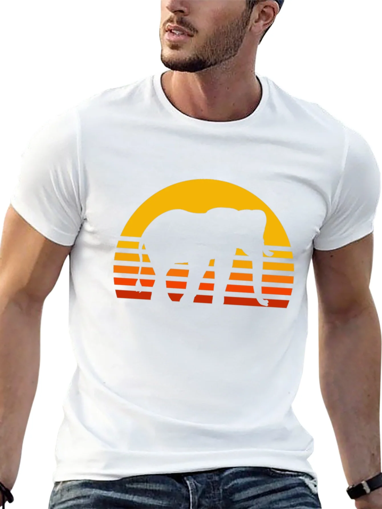 Elephant Sunset T-Shirt - Retro Style Black Tee