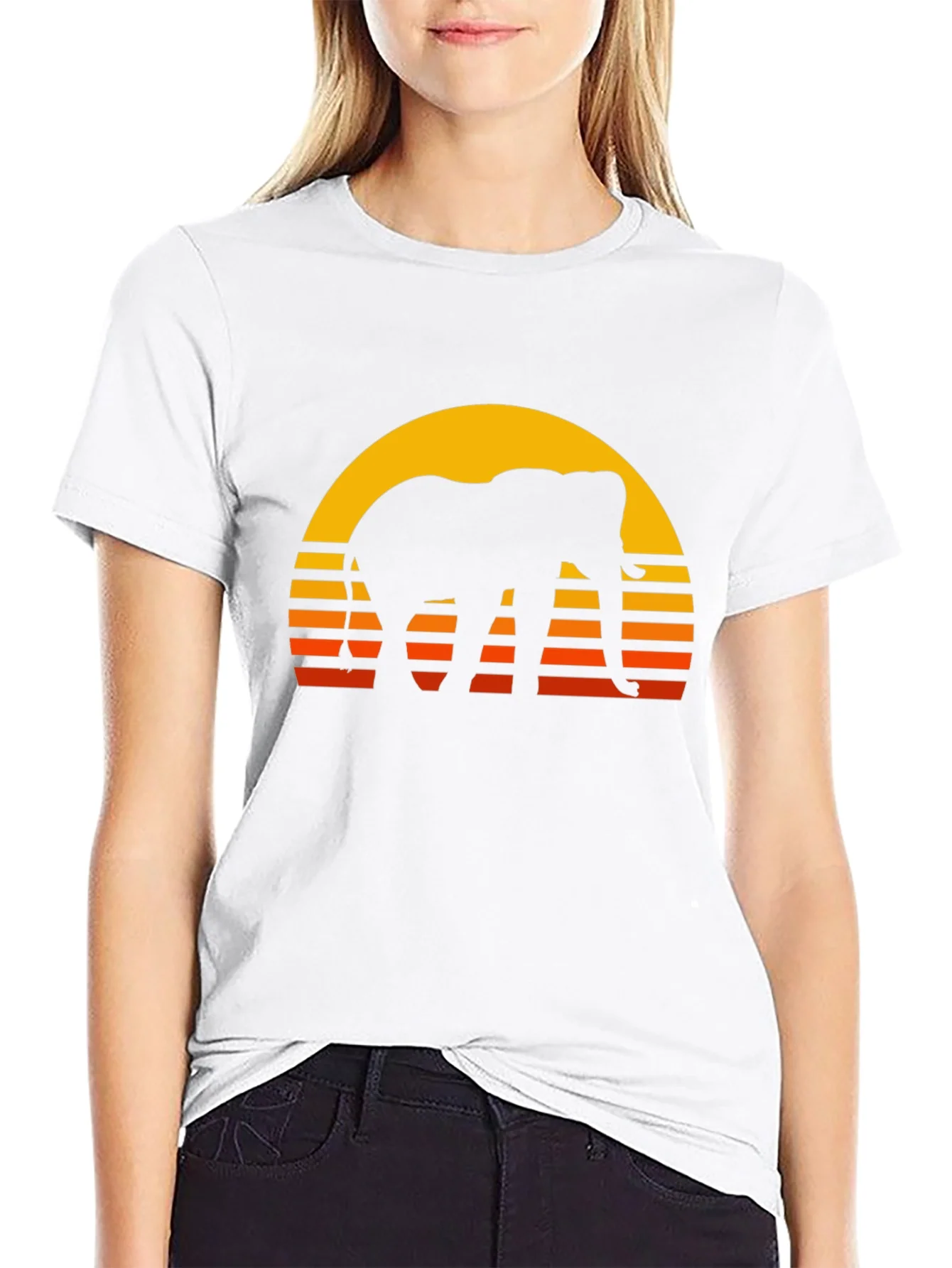 Elephant Sunset T-Shirt - Retro Style Black Tee