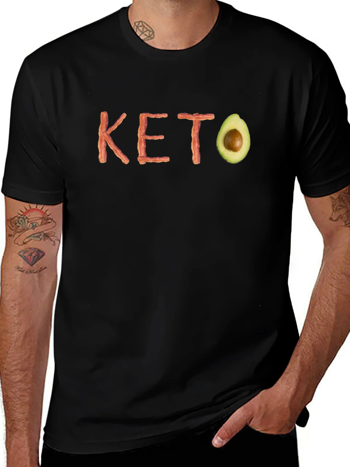 Keto Diet T-Shirt - Bacon and Avocado Design