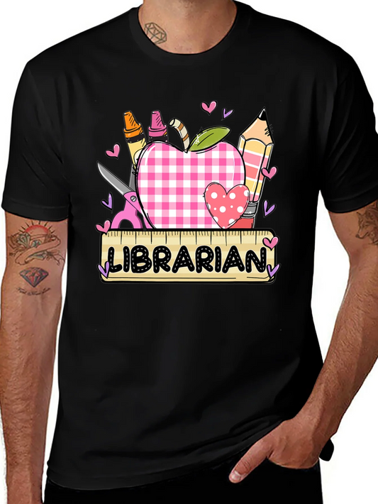 Librarian Apple Heart Tee - Cute Teacher Appreciation Shirt