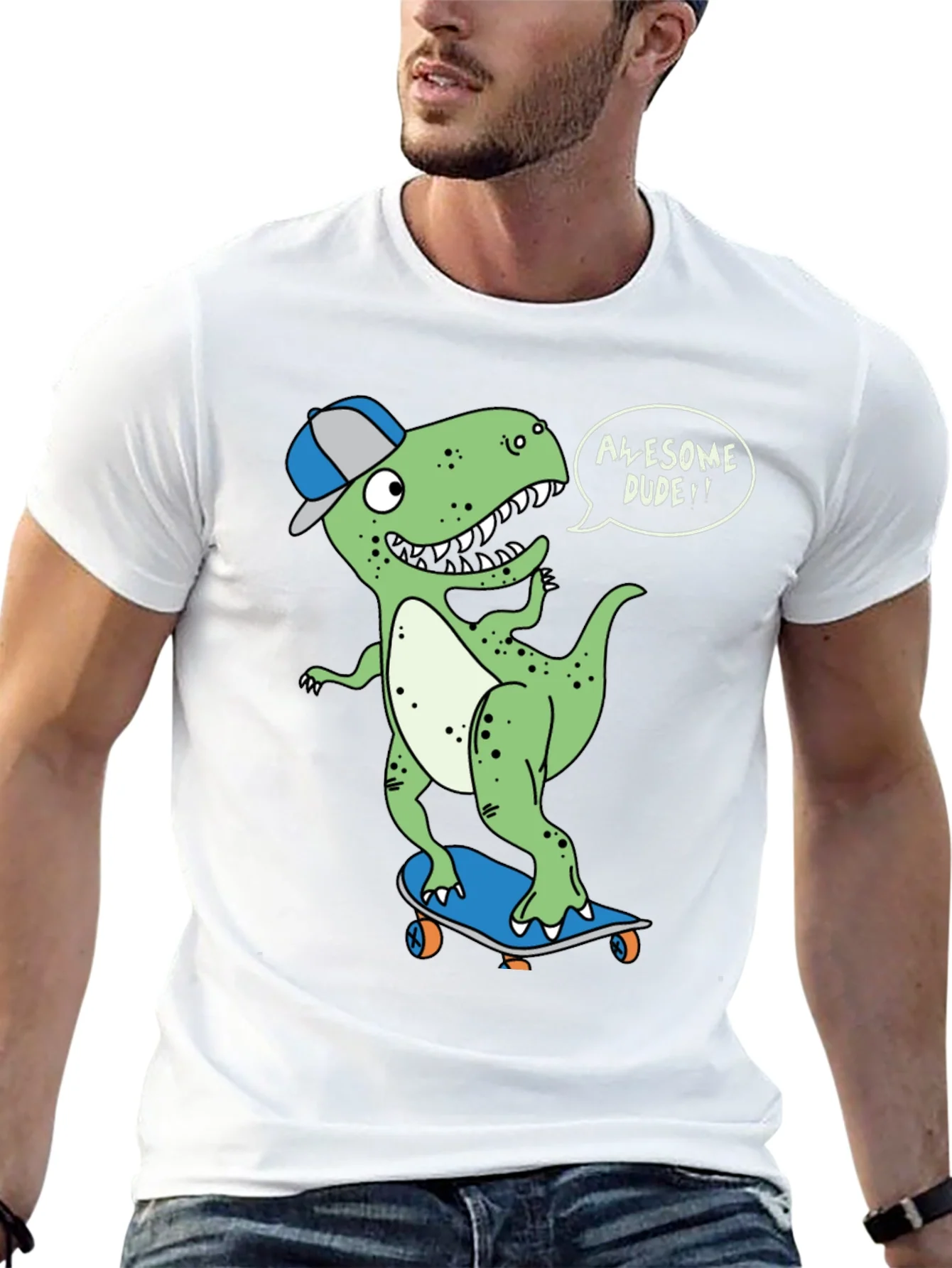 Dino Dude T-Shirt - Awesome Skateboarder Tee