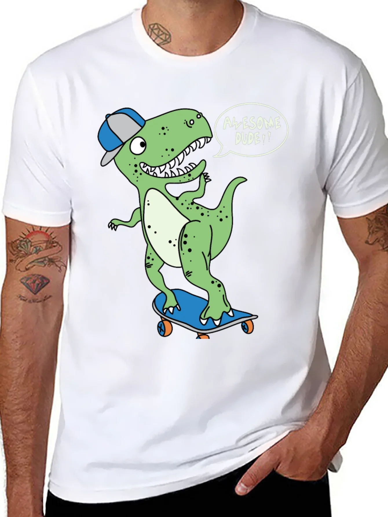 Dino Dude T-Shirt - Awesome Skateboarder Tee
