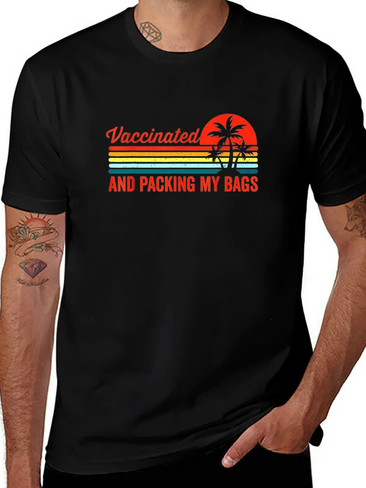 Vaccinated & Packing Bags T-Shirt - Retro Palm Tree Design
