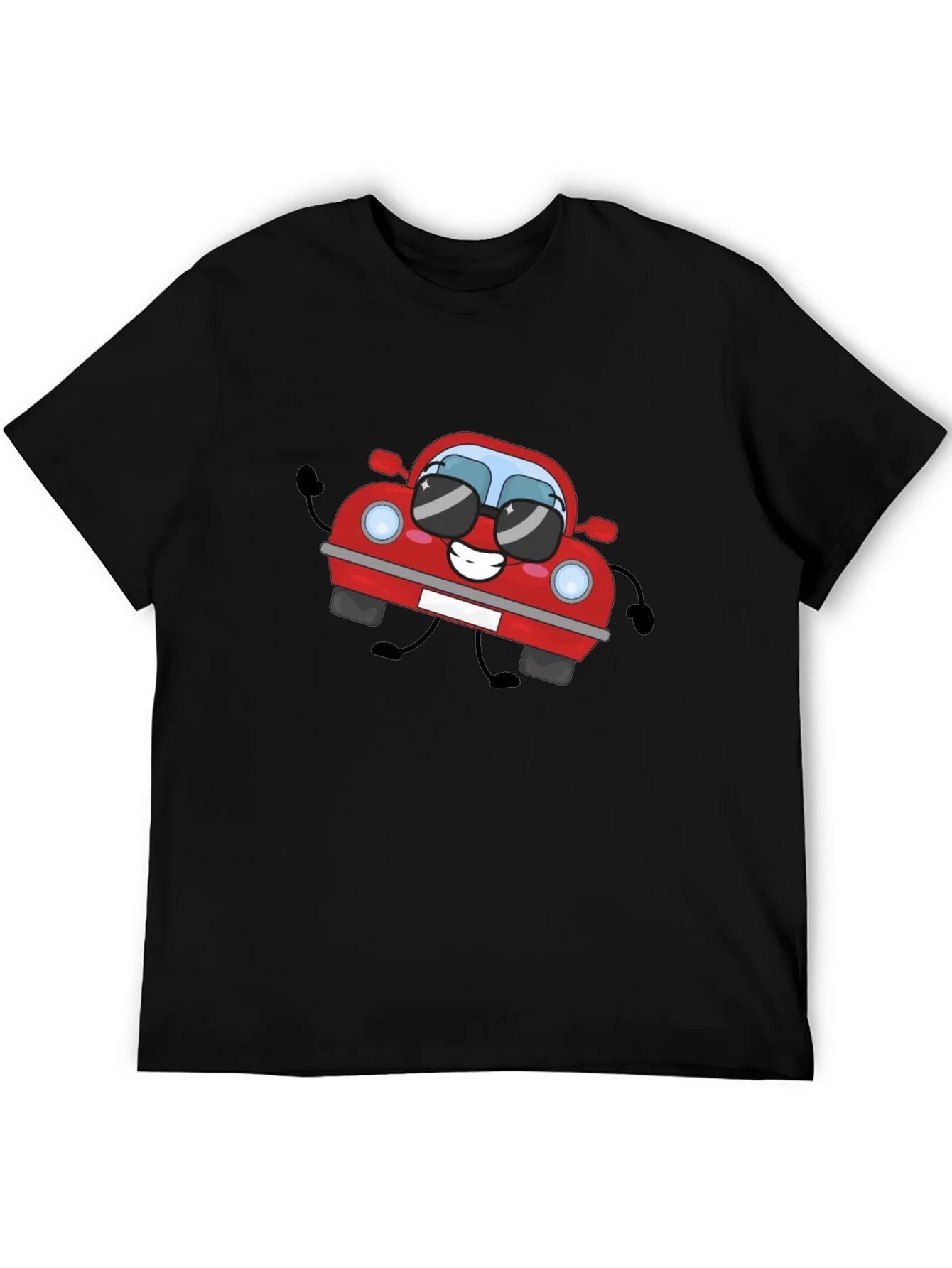 Cartoon Car Graphic T-Shirt - Black Cotton Tee