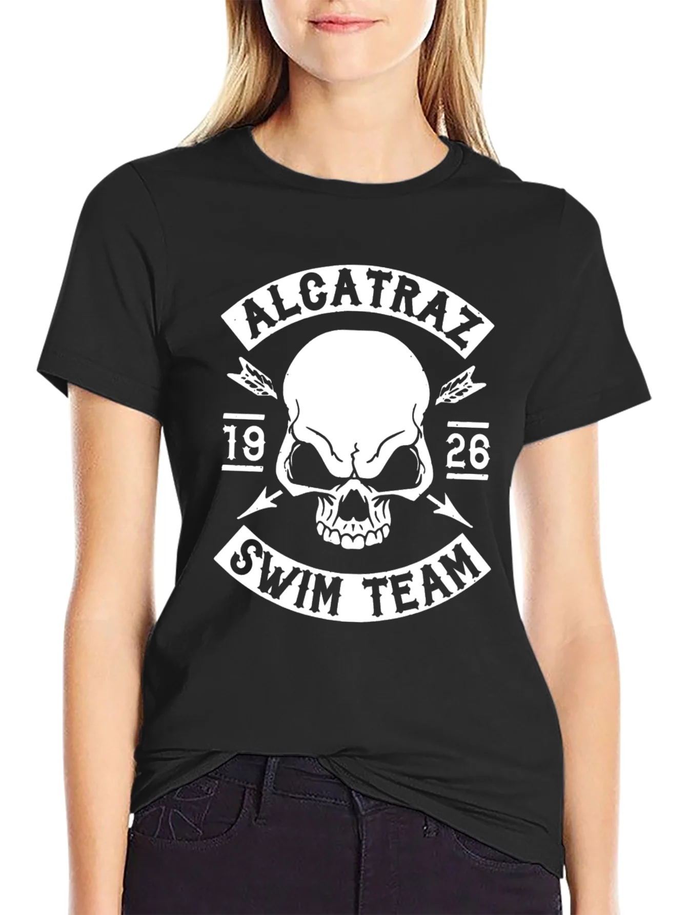 Alcatraz Swim Team Black T-Shirt - Skull Graphic