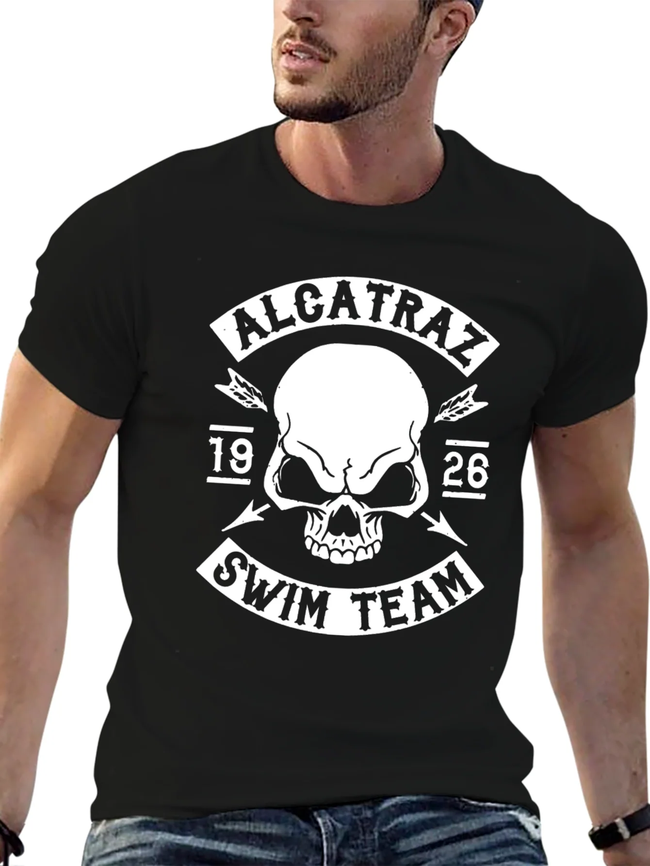 Alcatraz Swim Team Black T-Shirt - Skull Graphic