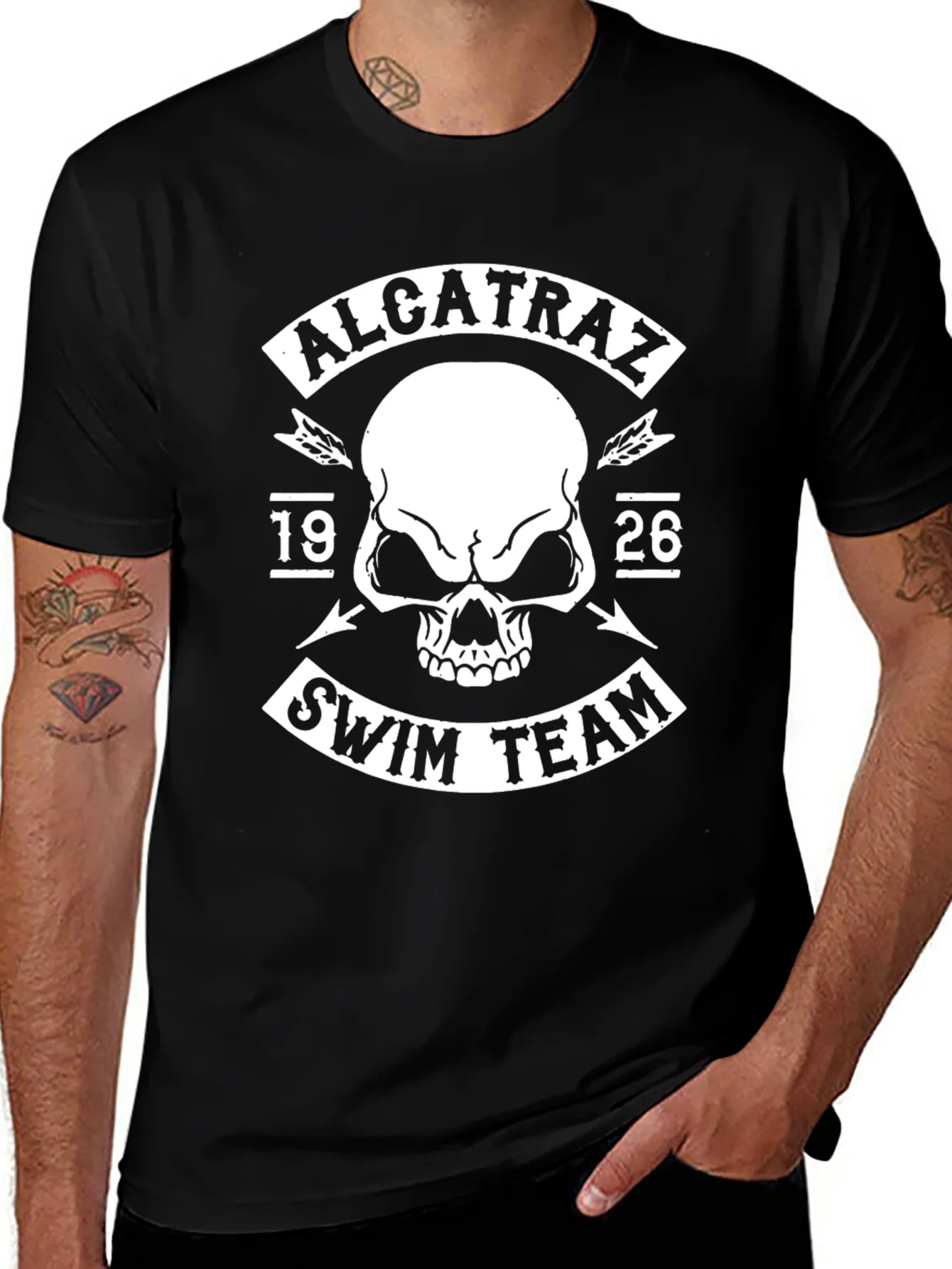 Alcatraz Swim Team Black T-Shirt - Skull Graphic