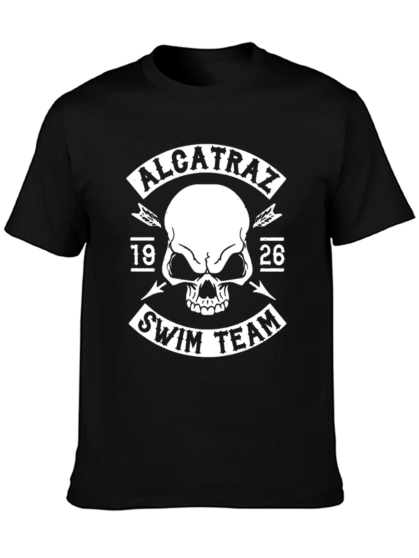 Alcatraz Swim Team Black T-Shirt - Skull Graphic