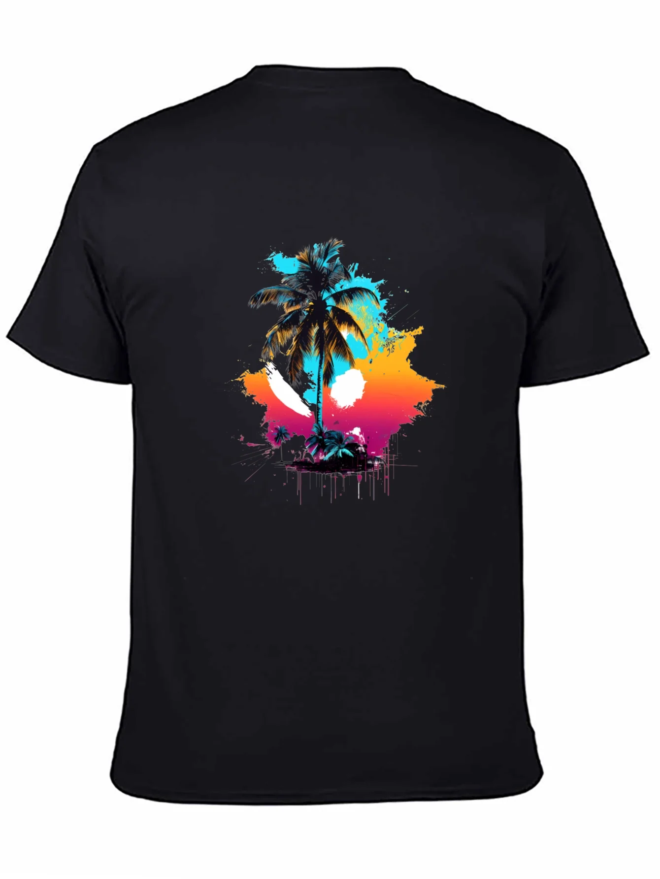 Vibrant Palm Tree Graphic Black T-Shirt