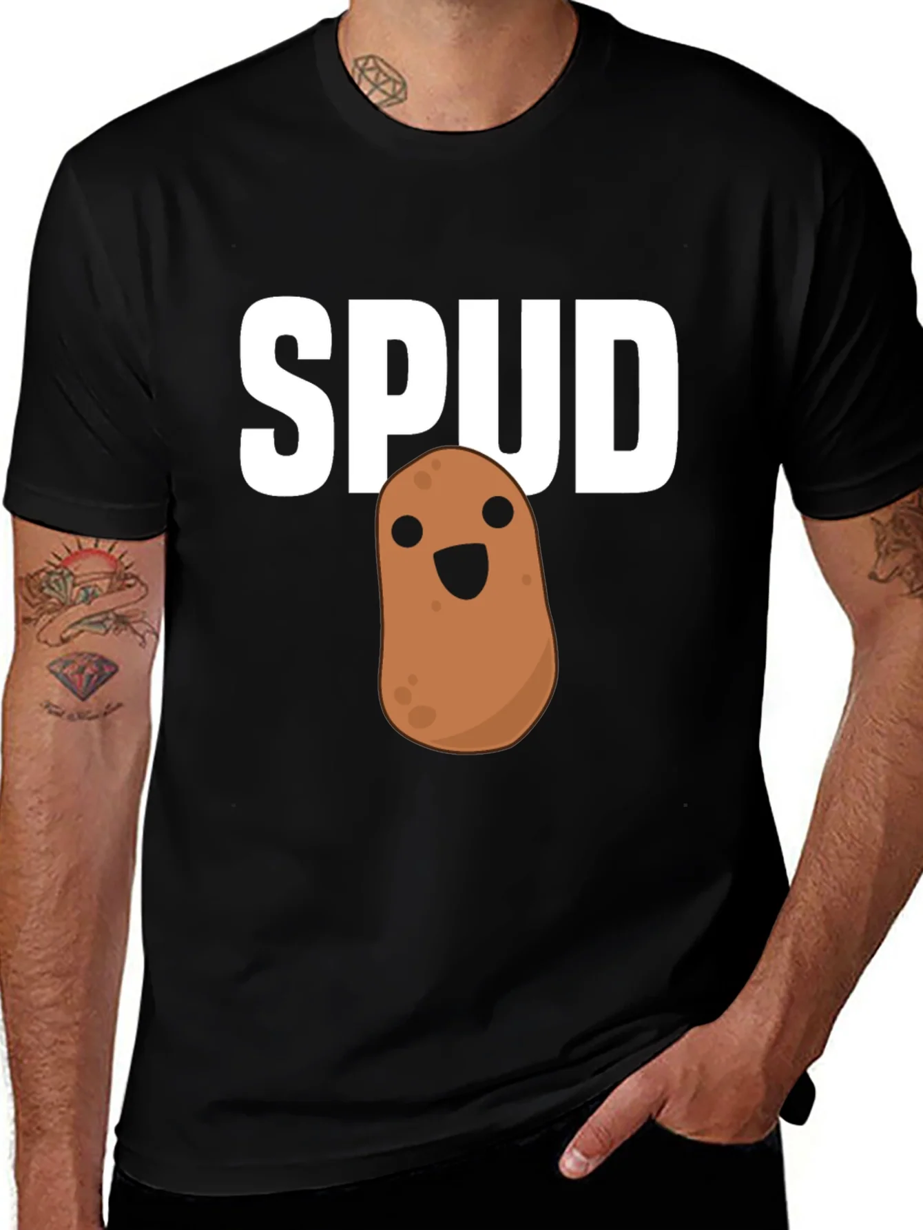 Funny Spud Potato Graphic Black T-Shirt