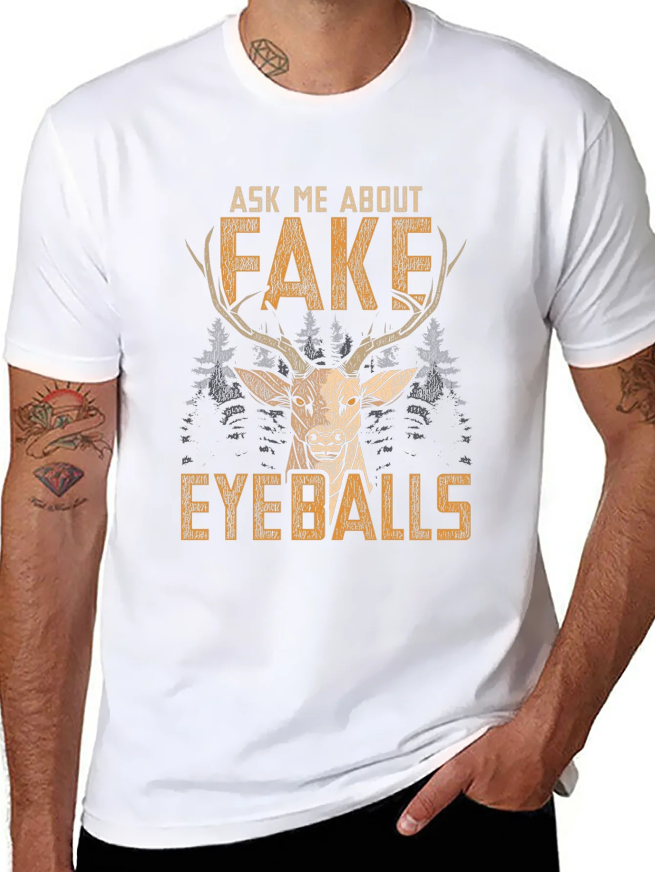 Funny Fake Eyeballs Deer Graphic T-Shirt