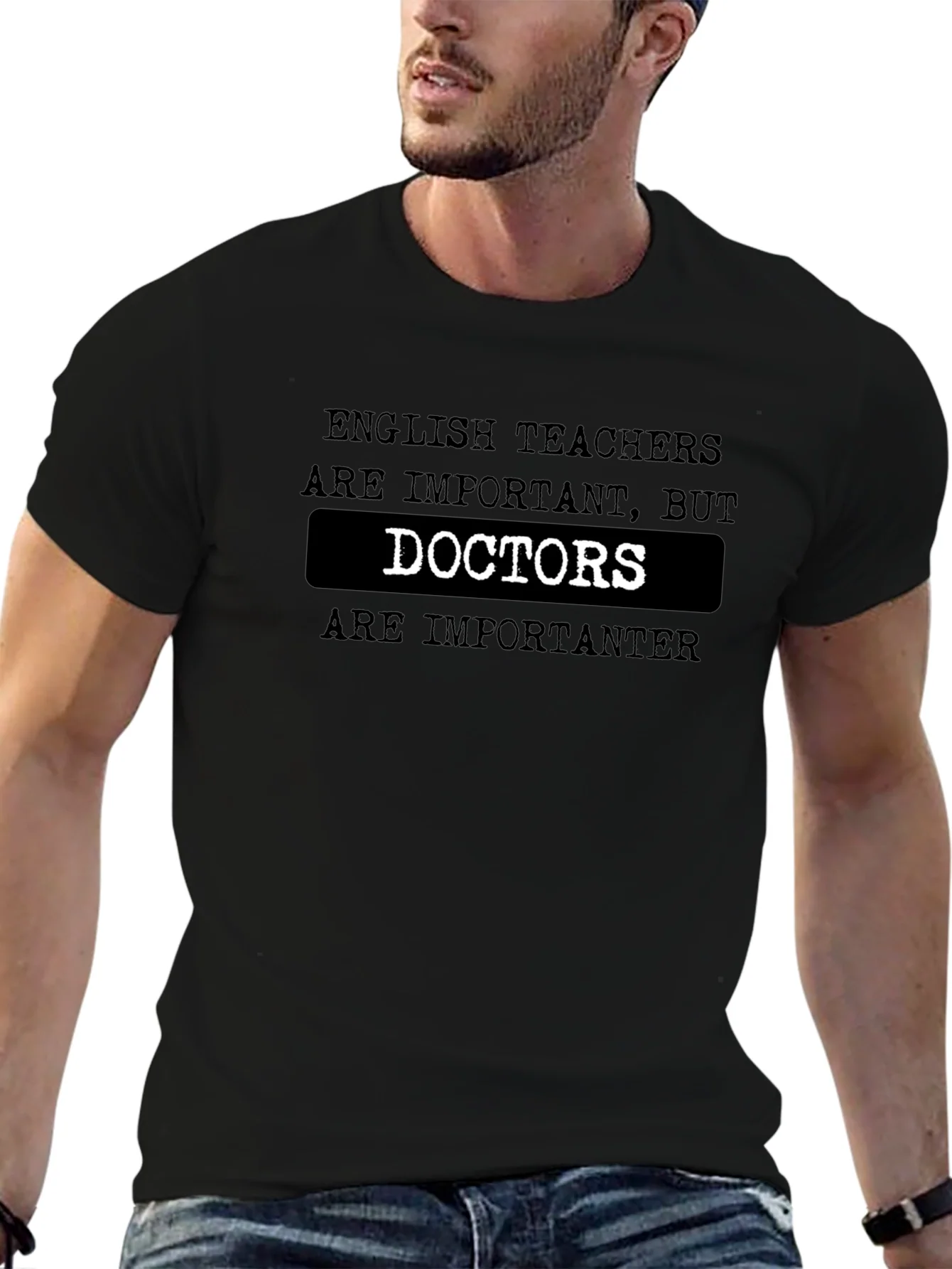 Funny English Teacher vs Doctor Black T-Shirt