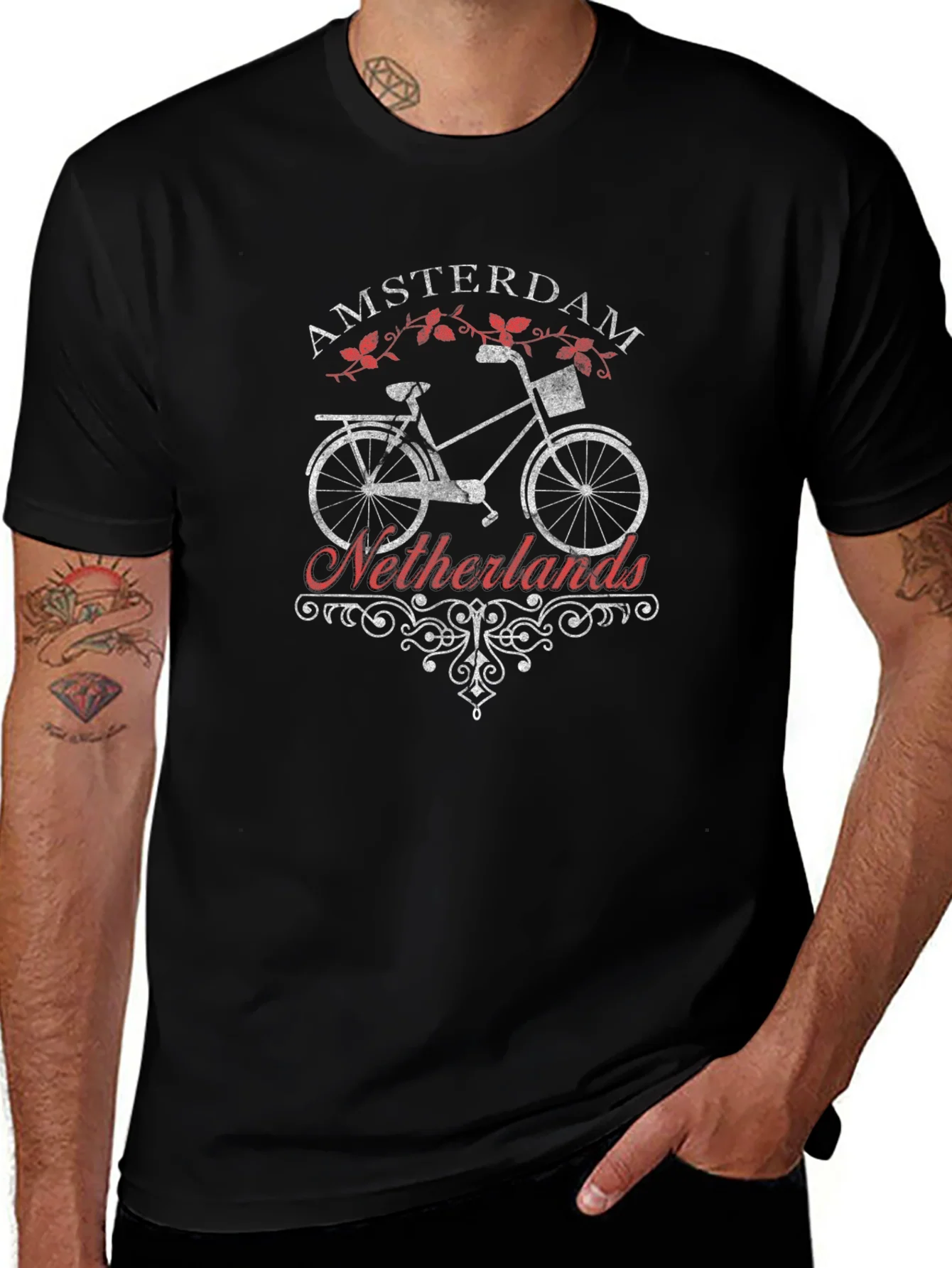 Amsterdam Netherlands Bike T-Shirt - Black