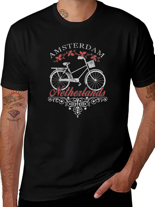 Amsterdam Netherlands Bike T-Shirt - Black