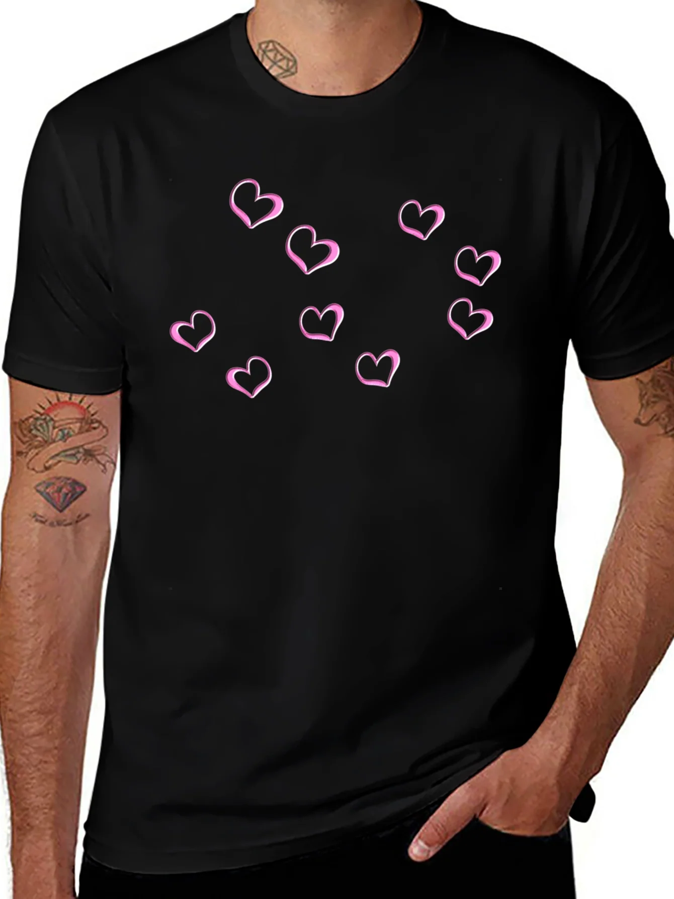 Hearts Graphic Mens Black T-Shirt