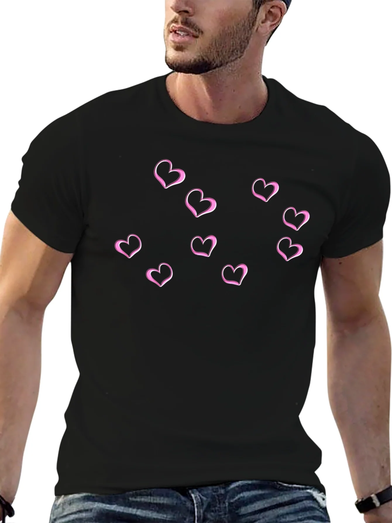 Hearts Graphic Mens Black T-Shirt