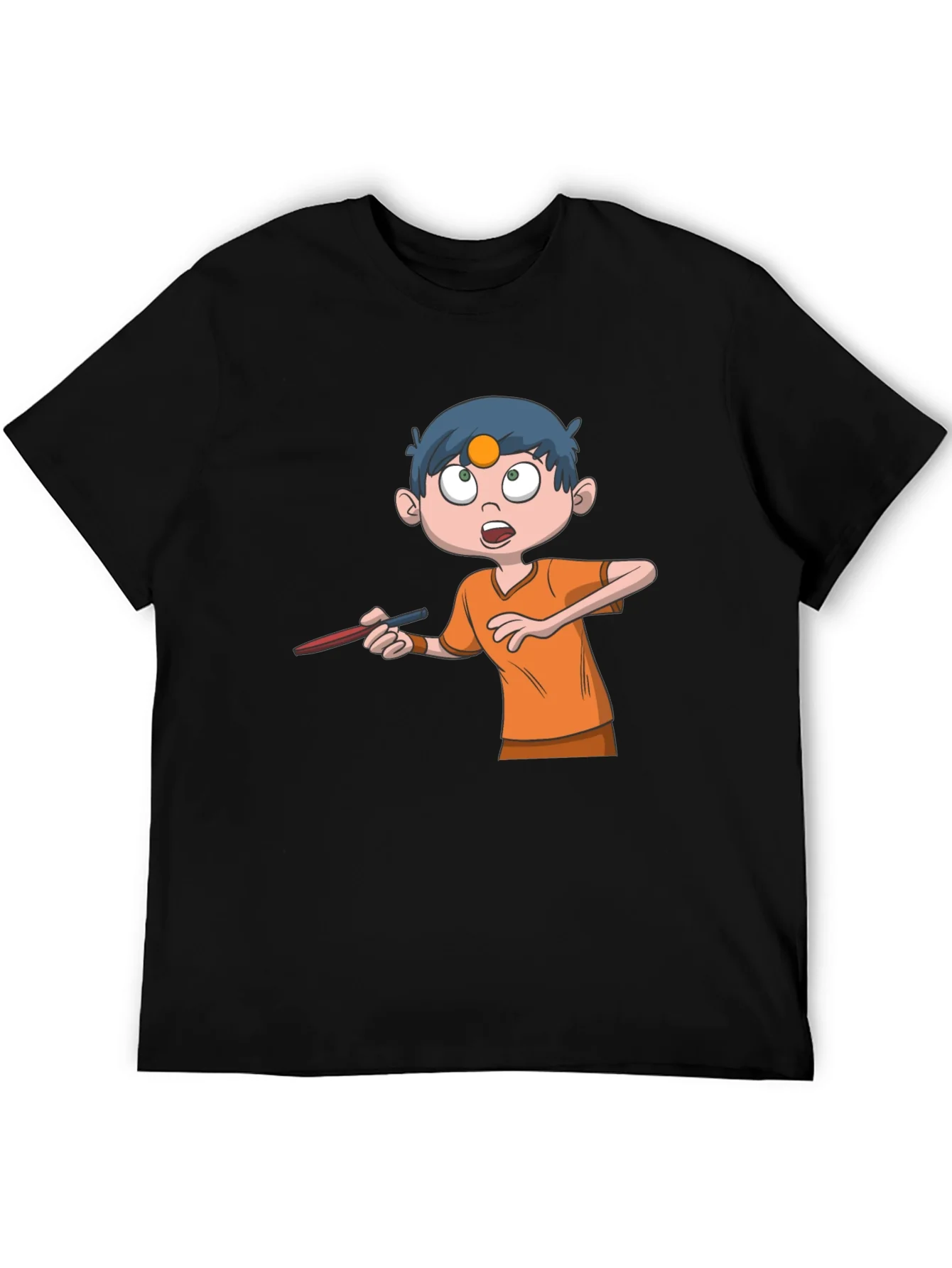 Cartoon Boy Graphic Tee - Black Cotton T-Shirt