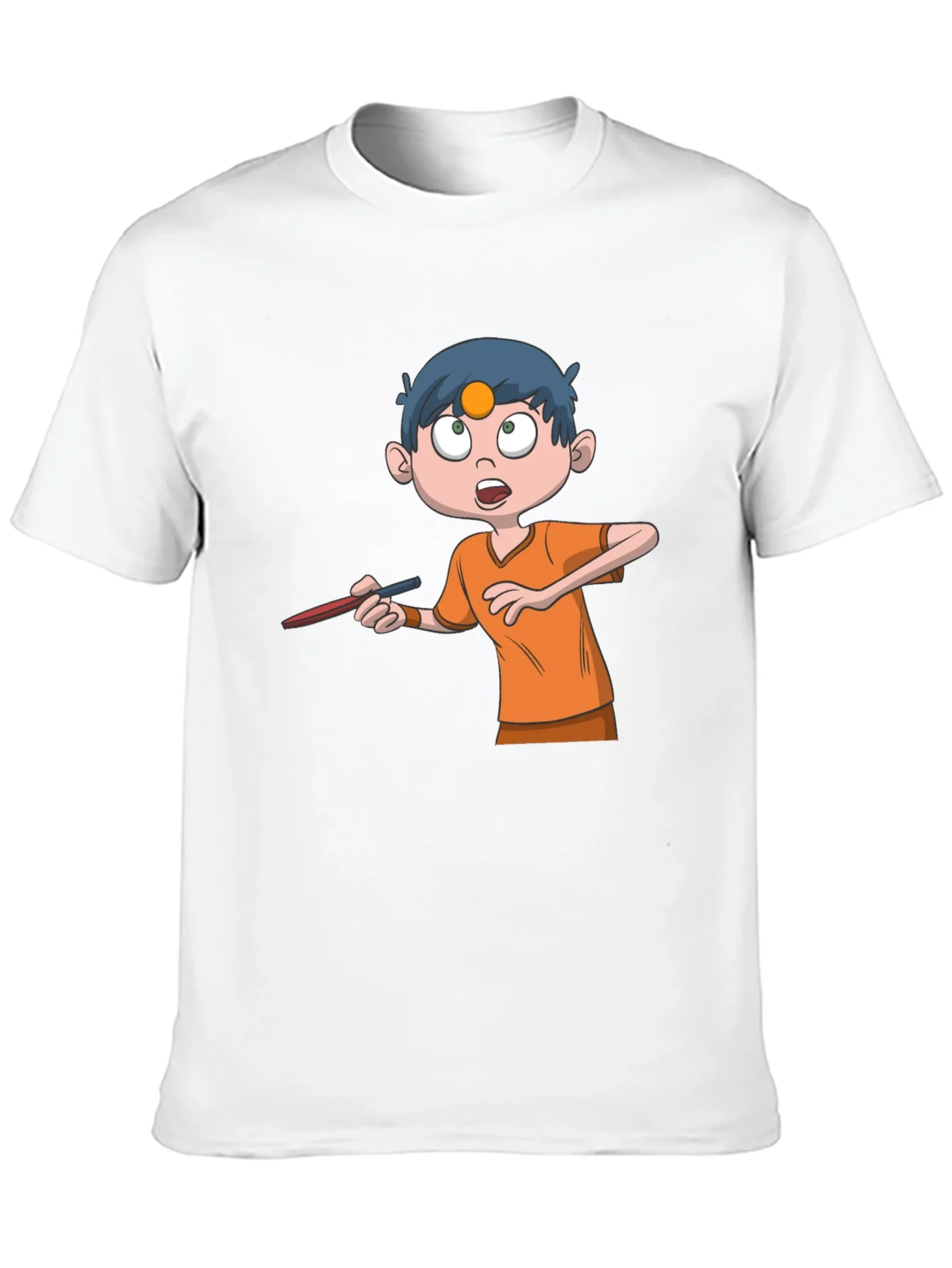 Cartoon Boy Graphic Tee - Black Cotton T-Shirt