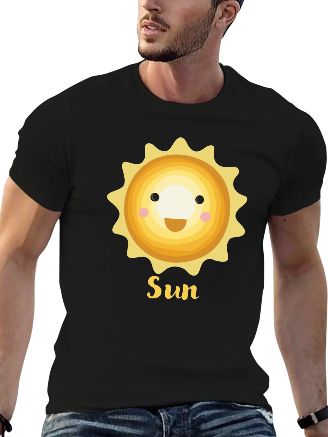 Smiling Sun Graphic T-Shirt - Black Crew Neck