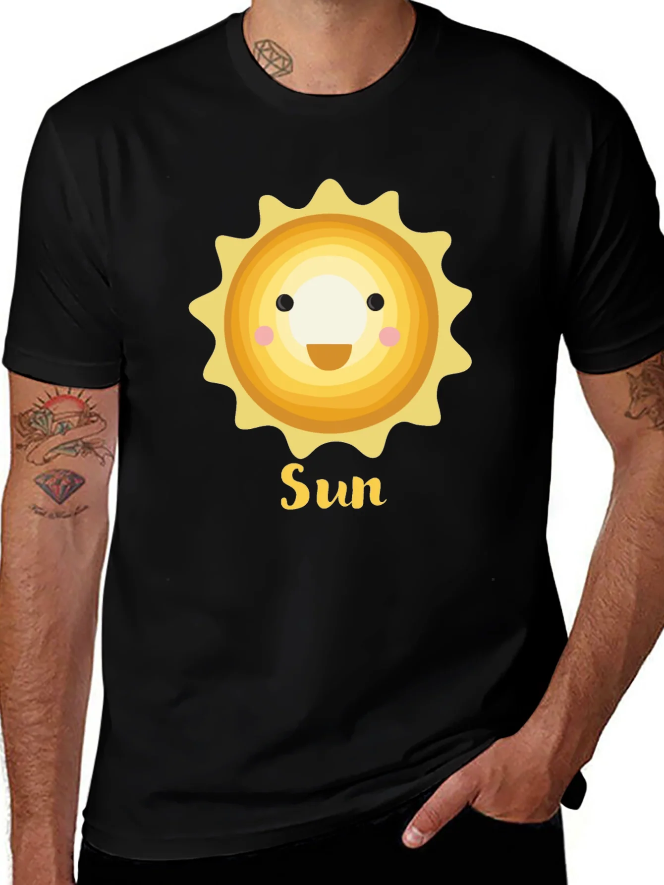 Smiling Sun Graphic T-Shirt - Black Crew Neck