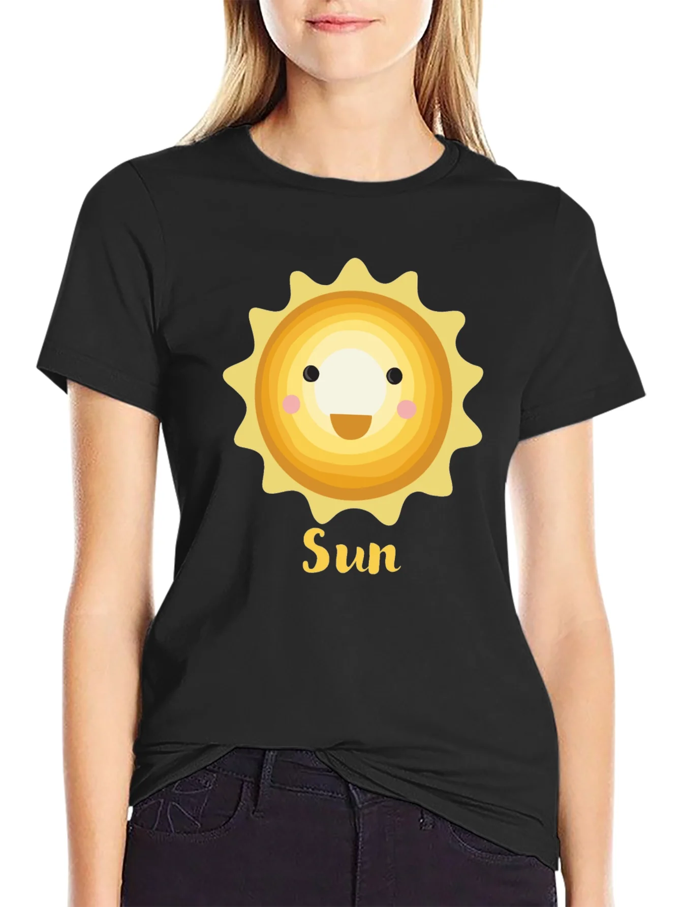 Smiling Sun Graphic T-Shirt - Black Crew Neck